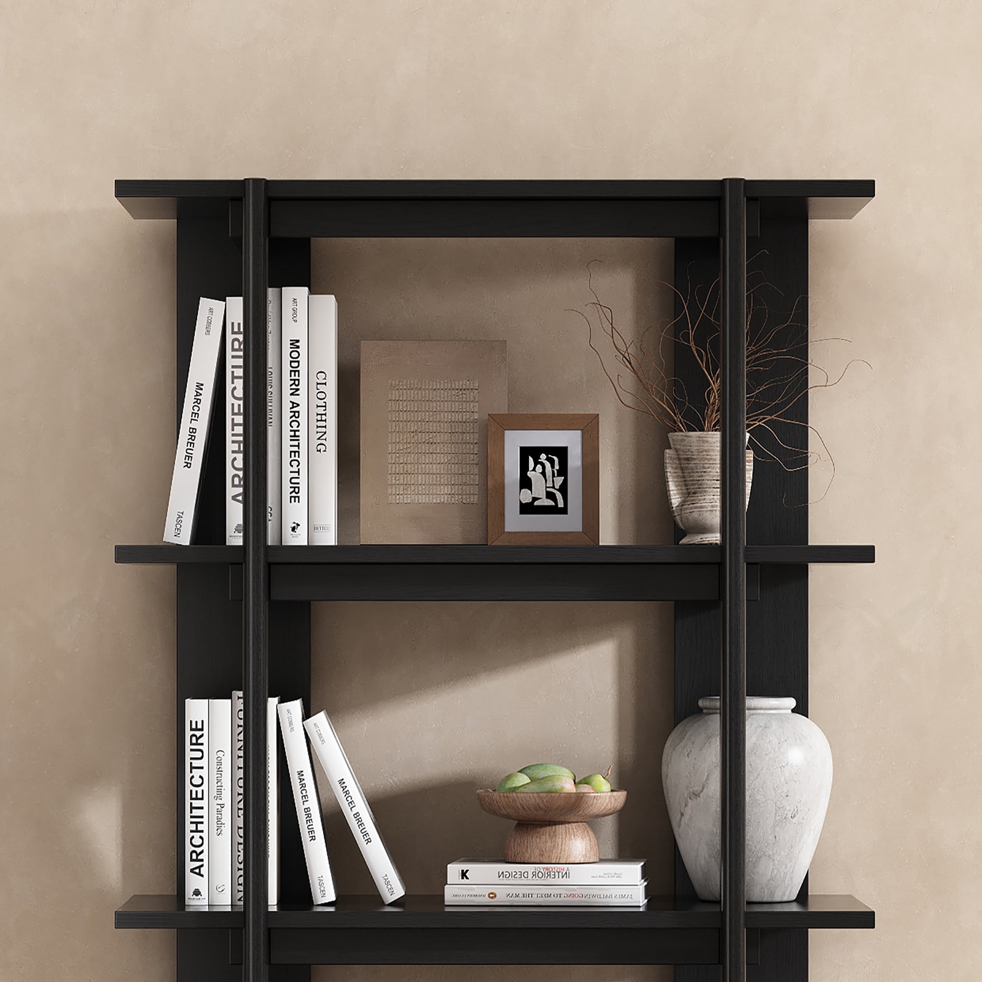 4-Tier Wooden Open Bookcase, Modern Acacia Wood Display Bookshelf