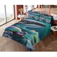 thumbnail image 4 of Ambesonne Nautical Fitted & Top Sheet Set with Shams, Trippy Turtle with a Whale, Teal Multicolor, 4 of 5