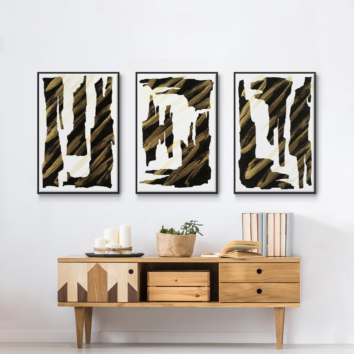 Onyx Obelisks I - Framed Premium Gallery Wrapped Canvas L Frame 3 Piece Set - Ready to Hang