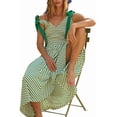 thumbnail image 2 of Women Casual Summer Smocked V Neck Beach Striped Sleeveless Sundress Flowy Long Dress with Pockets Light Green L, 2 of 8