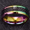 thumbnail image 3 of 8mm Rainbow Ring for Men Black Carbon Fiber Tungsten Rings Wedding Band with Beveled Edges, 3 of 6