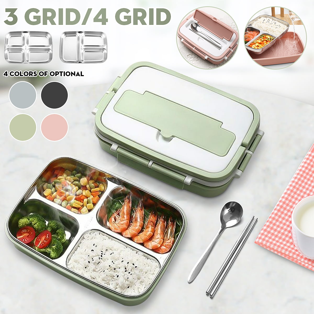 1*Stainless Steel Thermal Insulated Lunch Box Bento Food Container For Kid Adult 