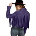 thumbnail image 5 of HANXIULIN Ladies Fashion Solid Color Fringe Faux-Leather Jacket Fashion Fringe Motorcycle Cropped Jacket Purple XL, 5 of 9
