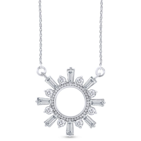 AFFY 14K Gold Over Sterling Silver Baguette & Round Cut Cubic Zirconia Circle Pendant Necklace Along With 18" Rope Chain