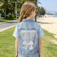 thumbnail image 5 of Girls Classic Blue Jean Vest Embroidered Little Bear Bow Toddler Outerwear Casual Cute Coat, 5 of 8