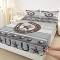 thumbnail image 4 of jejeloiu Vintage Horseshoe Star Pattern Full Size Sheets Kids,Farmhouse Western Print Bed Sheets For Boy,4 Pieces, 4 of 6