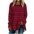 thumbnail image 2 of CLOISE Womens Tops Fall Cute Striped Shirts Scoop Neck Long Sleeve Raglan Blouses Oversized Colorblock Tees Flowy Clothes Wine 2XL, 2 of 5