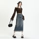 thumbnail image 4 of Falda vaquera de estilo coreano Renyu larga de cintura alta negra y azul corte en A, 4 of 5