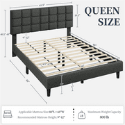 Yaheetech Queen Size Upholstered Platform Bed with Square Tufted Headboard, Dark Gray