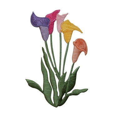 ID 6931 Multi Colored Lily Flowers Patch Garden Embroidered Iron On Applique