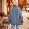thumbnail image 4 of Mock Neck Loose Sweatshirt for Women Drop Shoulder Puff Sleeve Oversized Pullover Soft Knit Versatile Daily Athleisure Outer Top Blue XL, 4 of 6