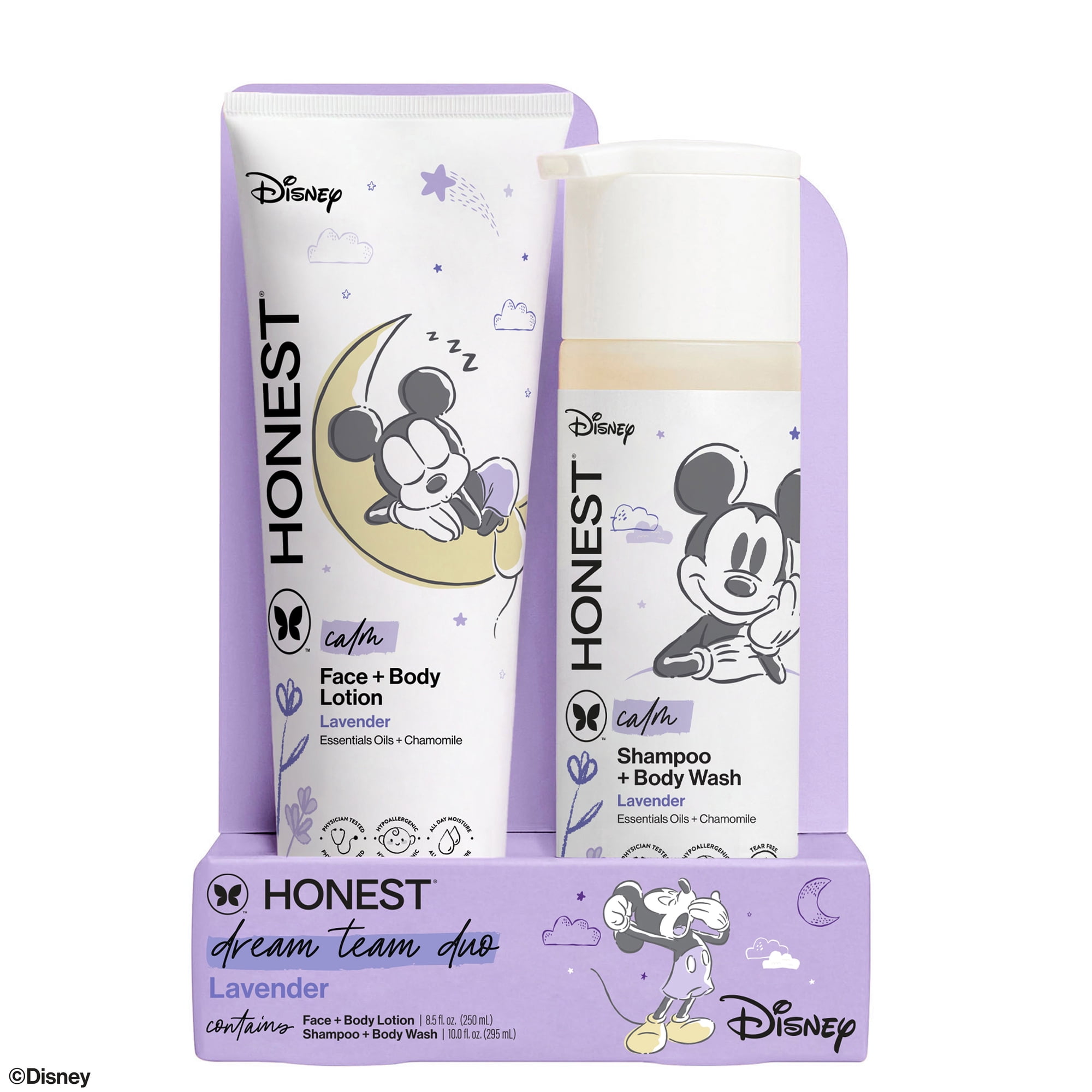Honest Company 2-in-1 Cleansing Shampoo Body Wash and Face Body Lotion Bundle Disney Design Gentle Enough for Baby Dermatologist Tested