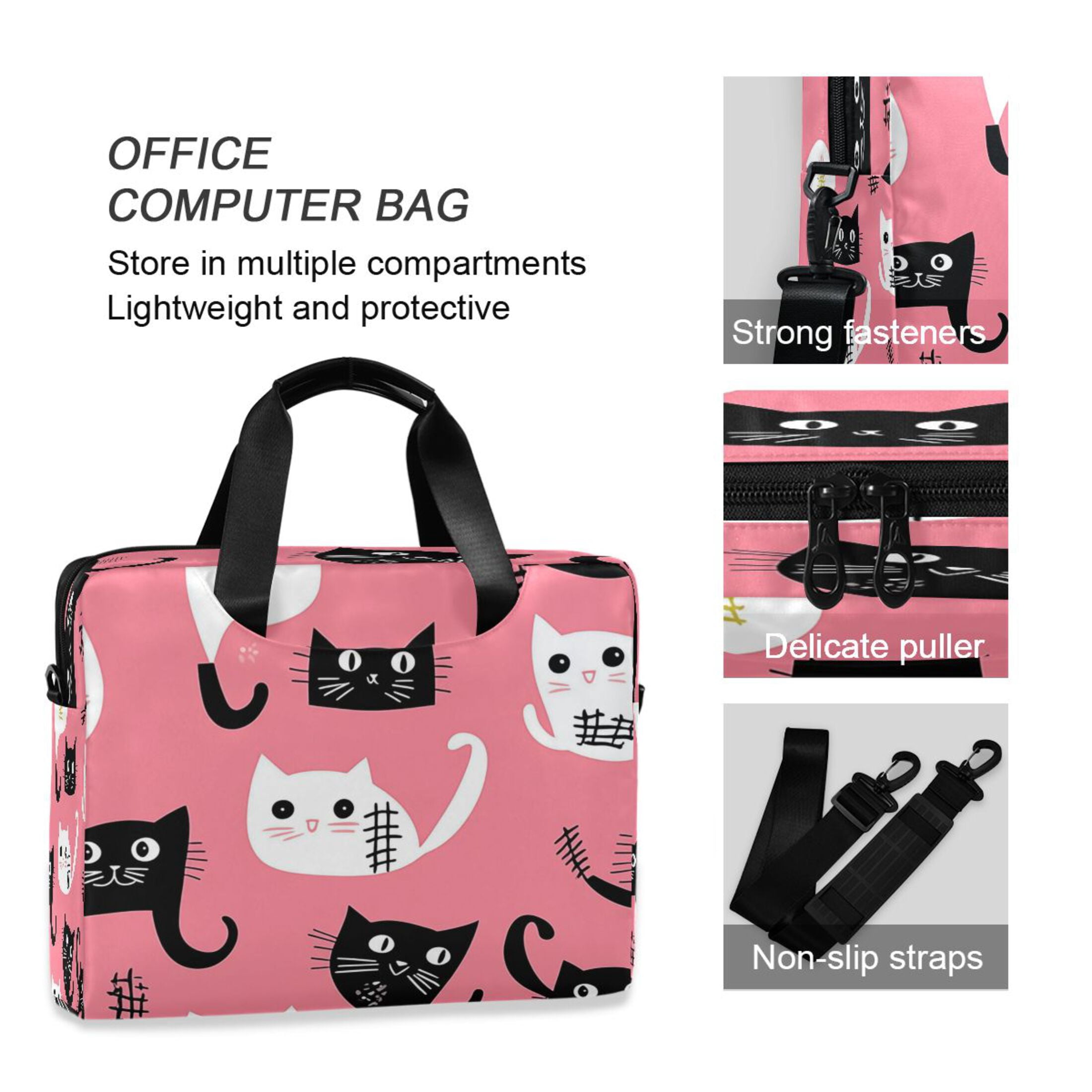 16" Laptop Tote Bag Laptop Sleeve Case Computer Briefcase for Work & Travel Black and White Cats