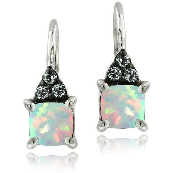 Created Opal and Blue Topaz Sterling Silver Leverback Earrings