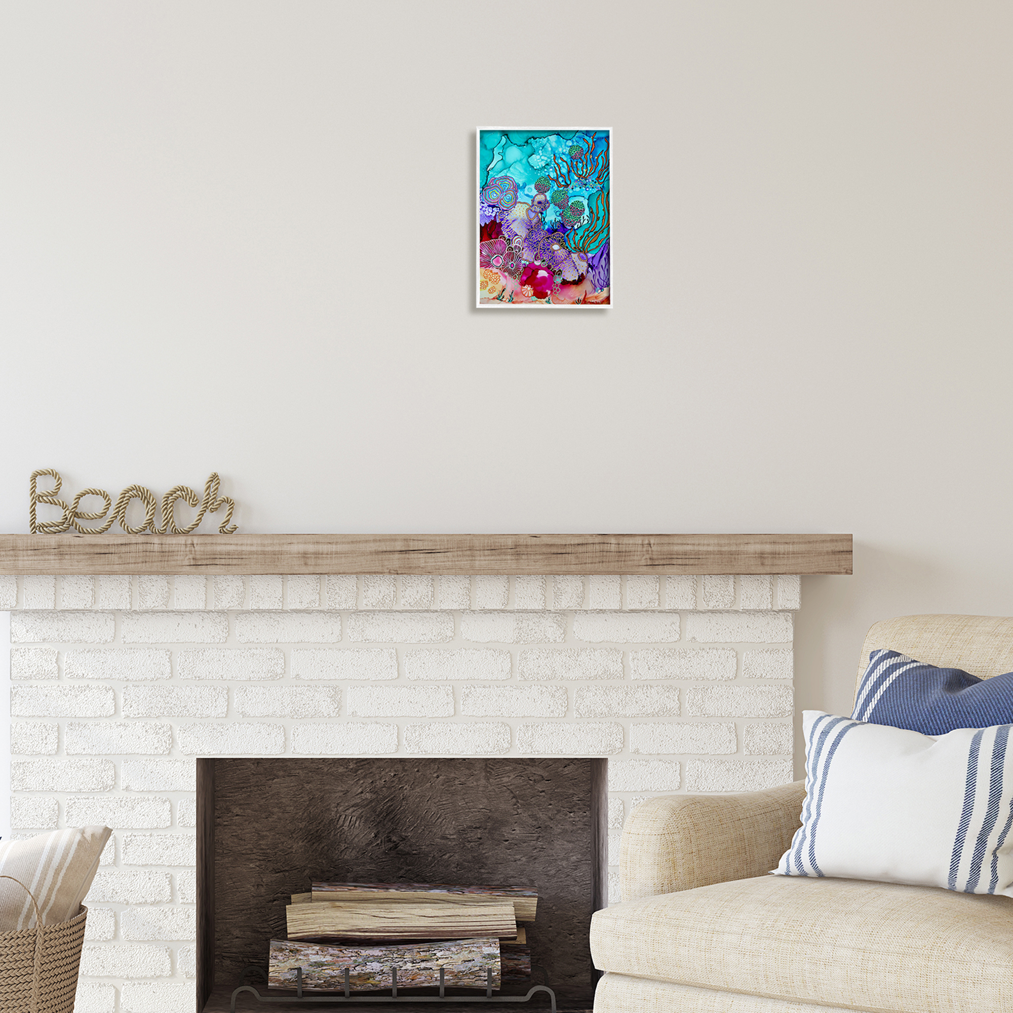 Stupell Industries Modern Coral Reef Abstract Painting White Framed Art Print Wall Art, 11 x 14