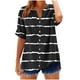 thumbnail image 2 of mfyjkho Tops De Moda Para Mujer, Camiseta Holgada De Verano Con Cuello En V, Manga Corta, Rayas, Botones Y Bloques De Color Para Mujer Tops Para Mujer M, 2 of 5