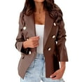 thumbnail image 2 of cllios Double Breasted Buttons Faux Leather Blazer Women Long Sleeve Coat Notch Collar Leather Jacket Women, 2 of 9