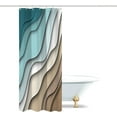 thumbnail image 3 of Small Stall Ombre Brown Cream Blue Shower Curtain 36Wx72H Inch Single Half Narrow RV Abstract Teal Ocean Wave Beach Bathroom Accessories Modern Home Decor Aesthetic Fabric 7 Pack Hooks, 3 of 6