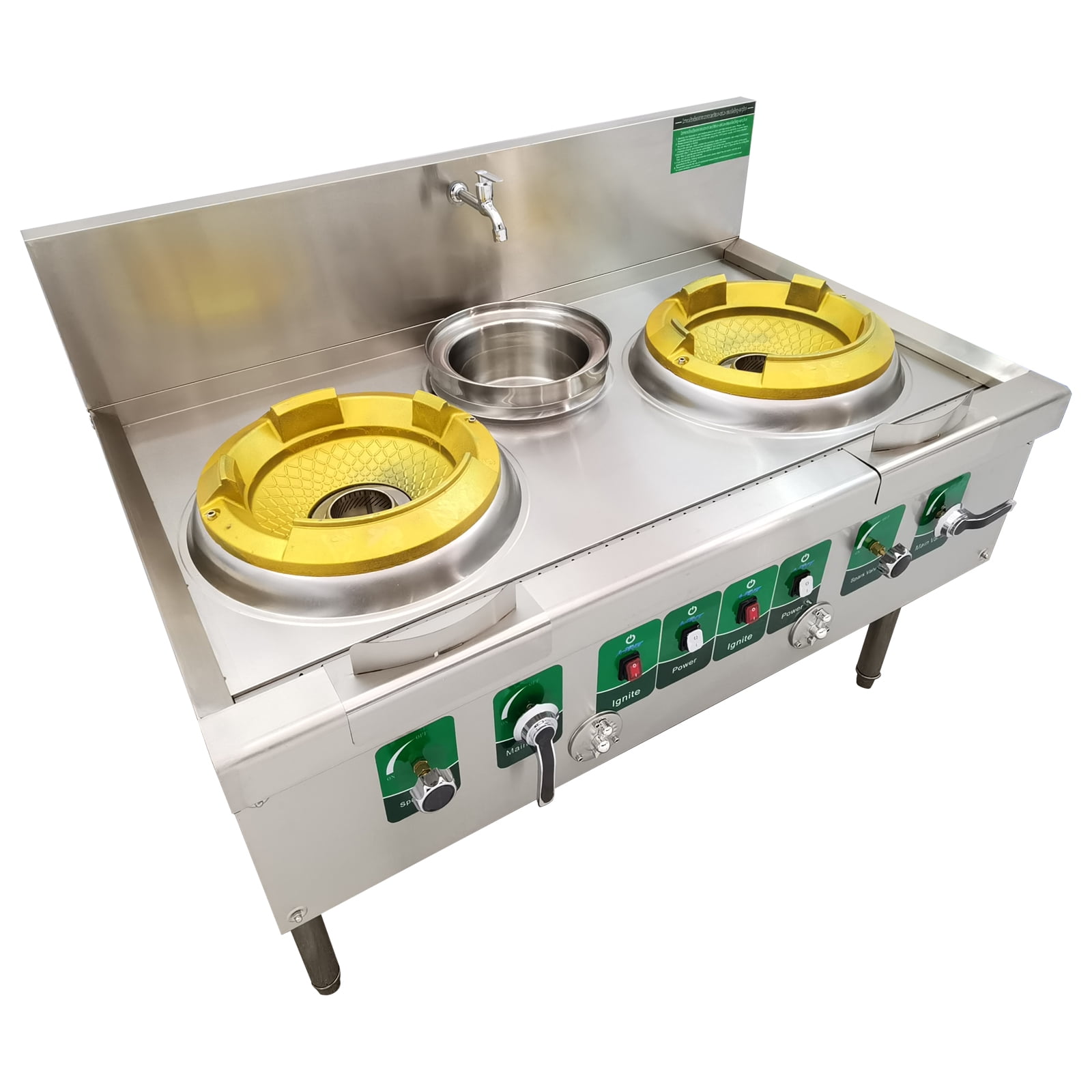 LPG and Natural Gas Chamber Double Burner High Fire Stove Commercial Gas Wok Gas Stove with Baffle AC110V