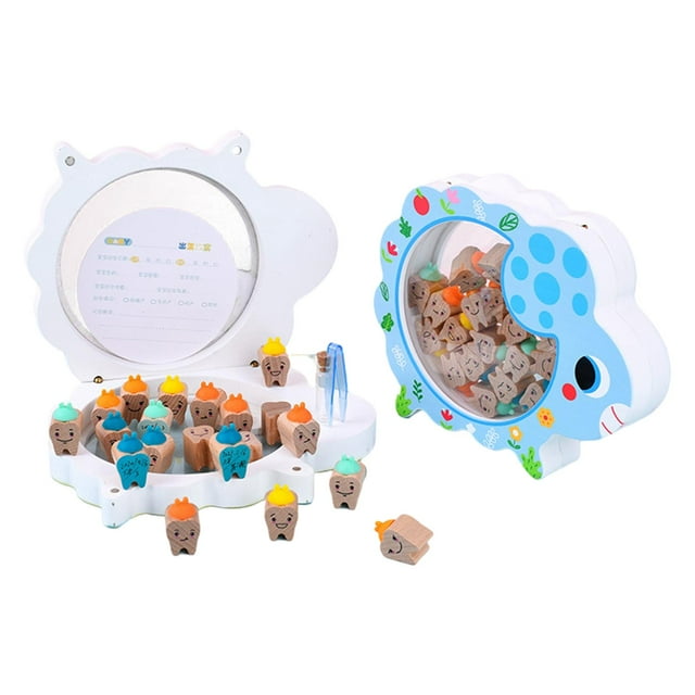 Caja organizadora de dientes para niños y bebés, caja de almacenamiento de madera para guardar dientes de leche. Oveja azul