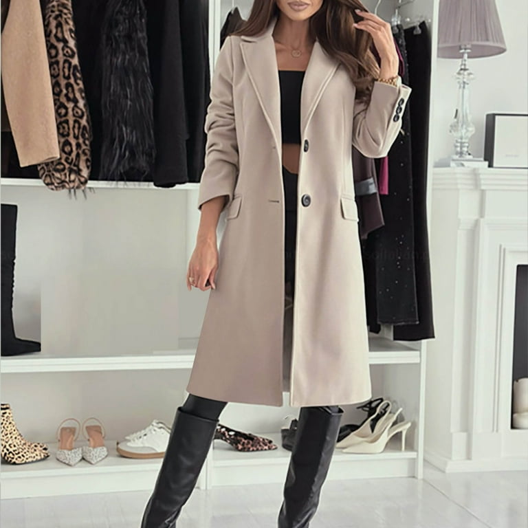 knee length dress coat womens Womens Stand Collar Over Knee Length Long Trench Coats Overcoats Faux Fur  Winter
