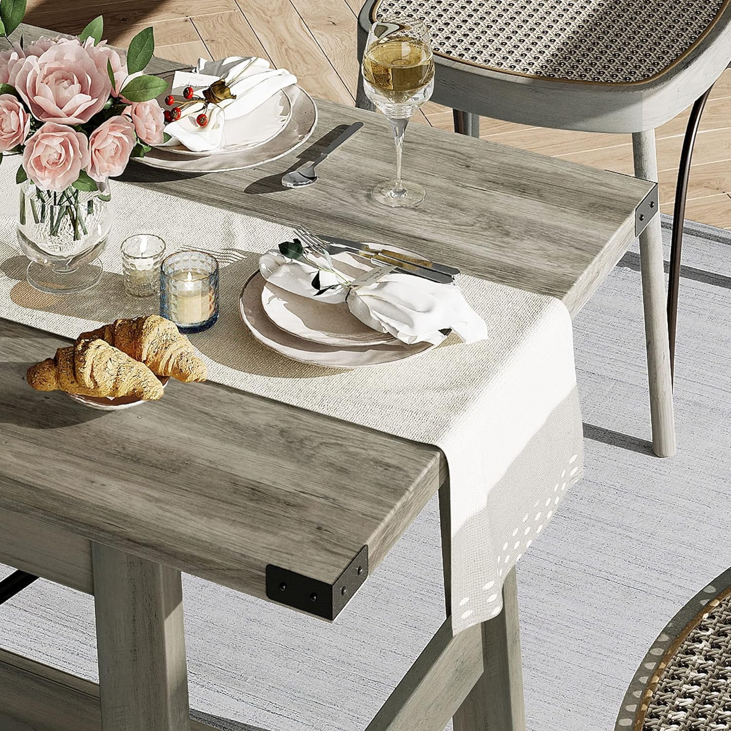 Wampat Modern 67.7 in Rectangle 6 Seats Dining Table, Grey