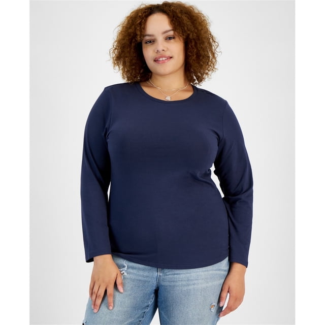 Aveto Womens Solid Basic T-Shirt, darkblue, Plus Size, 2X