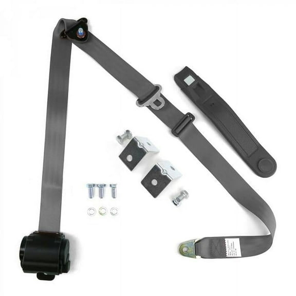3 Point Gray & Grey Retractable Seat Belt with Mounting Brackets - Standard Buckle
