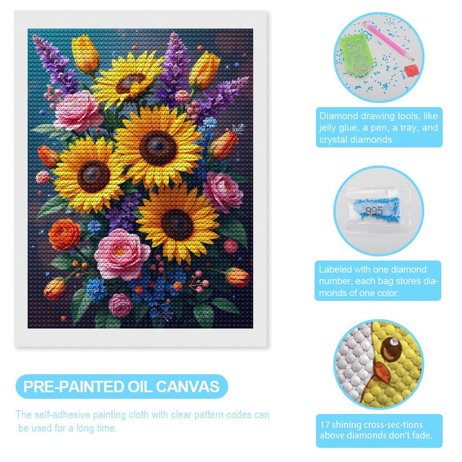 Diamond Art Kit for Adults, Vibrant Floral Bouquet Arrangement Diamond Painting for Adults Beginners, 5D DIY Diamond Art Painting Kits, Colorful Diamond Painting Craft for Home Decor 12x16