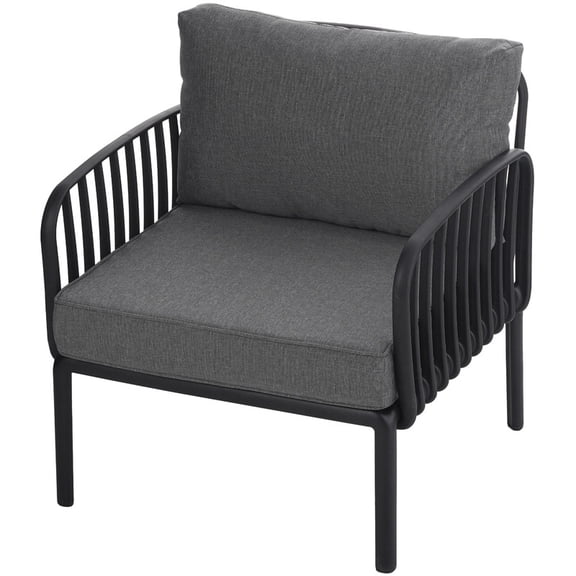 EBQOSK Outdoor Patio Club Chair, Modern Patio Furniture, Waterproof Thick Cushion Deep Seating for Porch, Balcony Gray & Black