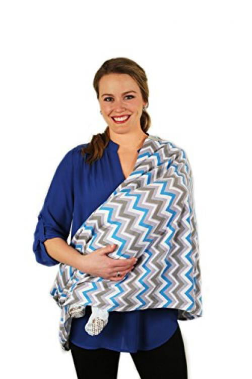 Chevron Blue, Grey & White 100% Cotton Infinity Nursing/Breastfeeding Scarf 