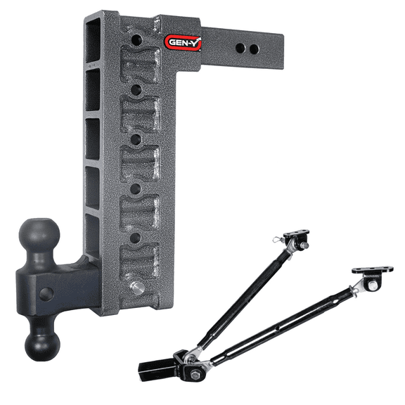 GEN-Y GH-616 MEGA-DUTY Adjustable 15" Drop Hitch with GH-061 Dual-Ball, GH-0101 Stabilizer Kit for 2.5" Receiver - 21,000 LB Towing Capacity - 3,000 LB Tongue Weight