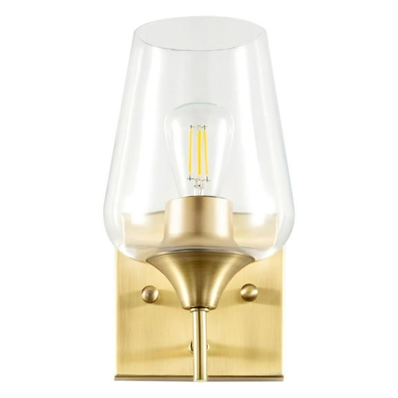 Merra 1-Light Antique Brass Wall Sconce Vanity Light with Glass Shade