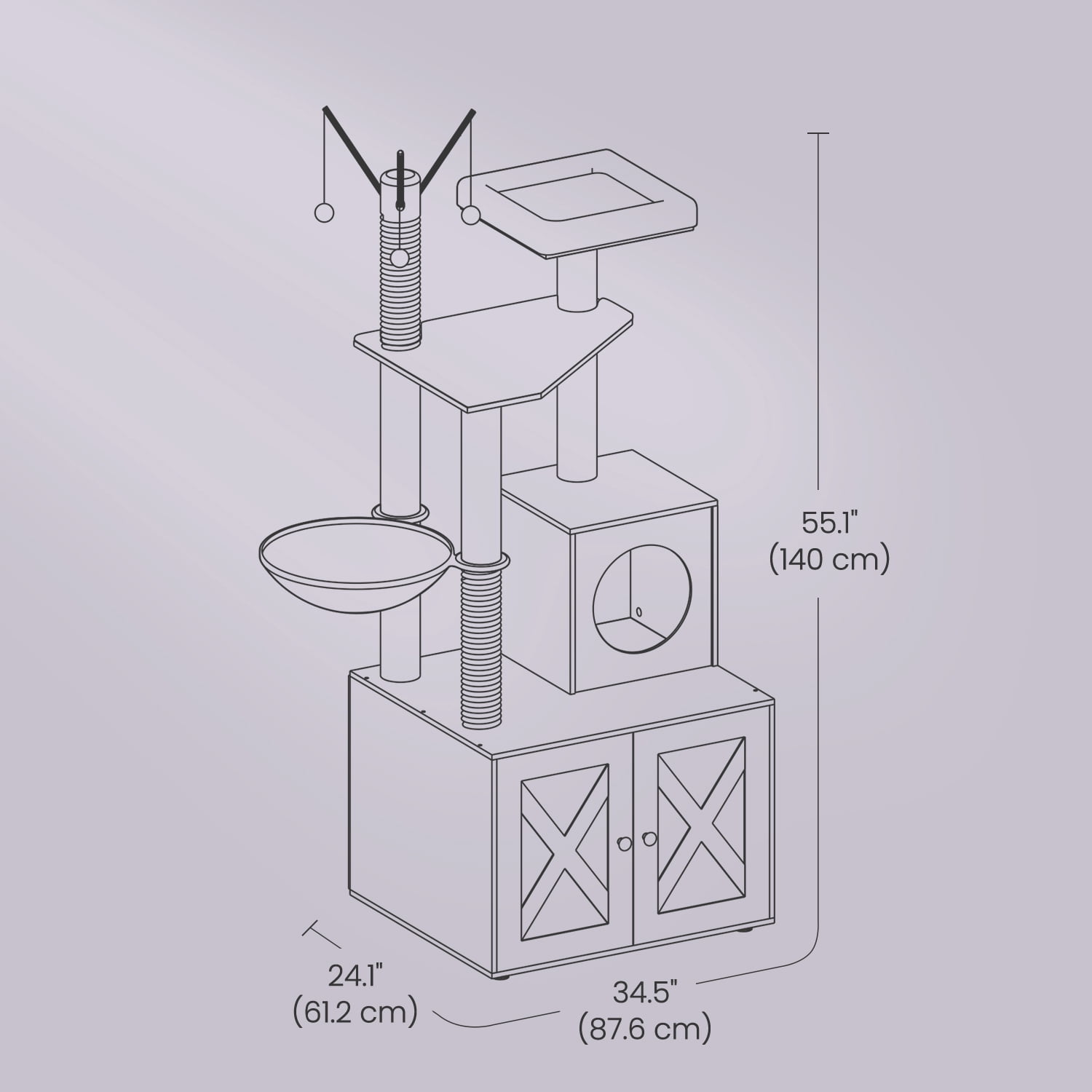 LEDREM 2-in-1 Cat Tree with Litter Box Enclosure - 55.1" Modern Cat Tower, Scratching Posts, Space-Saving Design, Rustic Brown