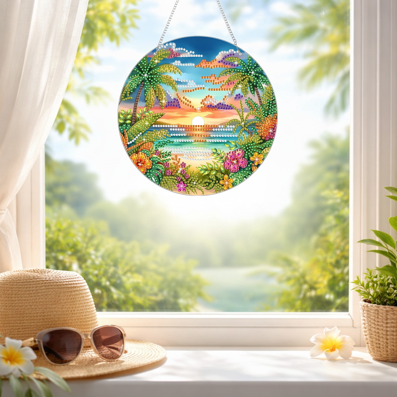 FLOPESN  DIY Diamond Art Kits,Spring Painting Sea Style, 8.27*8.27in Diamond Painting Pendant, Creative Design Wall Decor