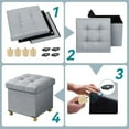 thumbnail image 4 of Ottoman with Storage, Small Storage Ottoman, Folding Foot Stool with Wood Legs for Living Room and Bedroom Linen Rest Seat, 15"x15"x15" - Light Gray, 4 of 12