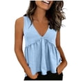 thumbnail image 4 of Tank Tops for Women Dressy Casual V Neck Sleeveless Pleated Loose Summer Basic Blouses Shirts Plus Size Light Blue XL, 4 of 7