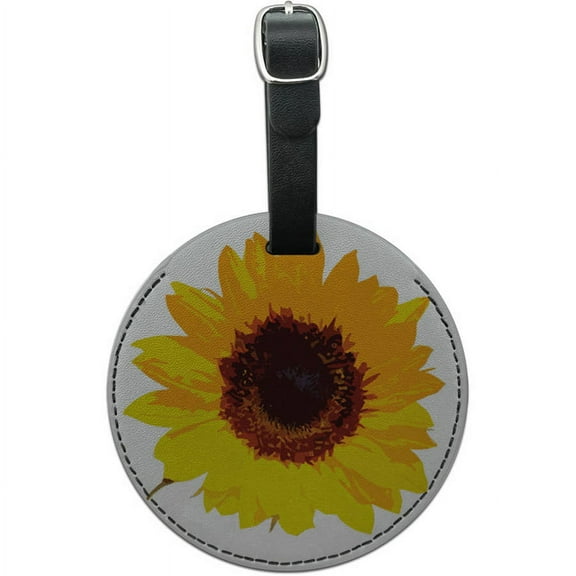 Sunflower Shower Round Leather Luggage ID Tag Suitcase Carry-On