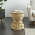 thumbnail image 2 of DecMode Rattan Handmade Woven Stool with Wood Tabletop and Black Frame, Brown, 2 of 8