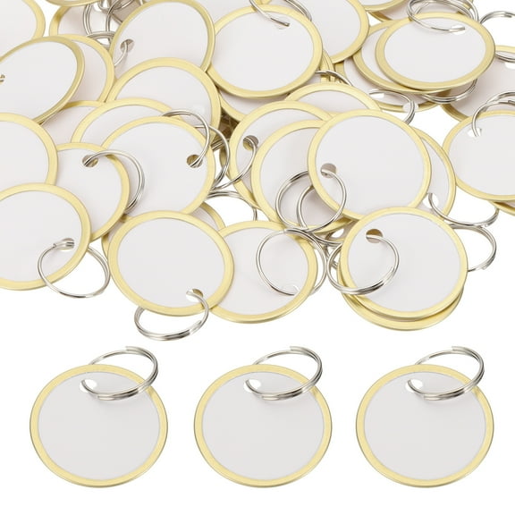 Uxcell 1.2 Inch Metal Rim Key Tags Blank Round Paper Tags for Key Luggage Pet Gold/White 50 Pack