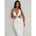 thumbnail image 2 of White Womens Deep V Halter Backless Fitted Maxi Dress With Ornamental Shell Decor, 2 of 8