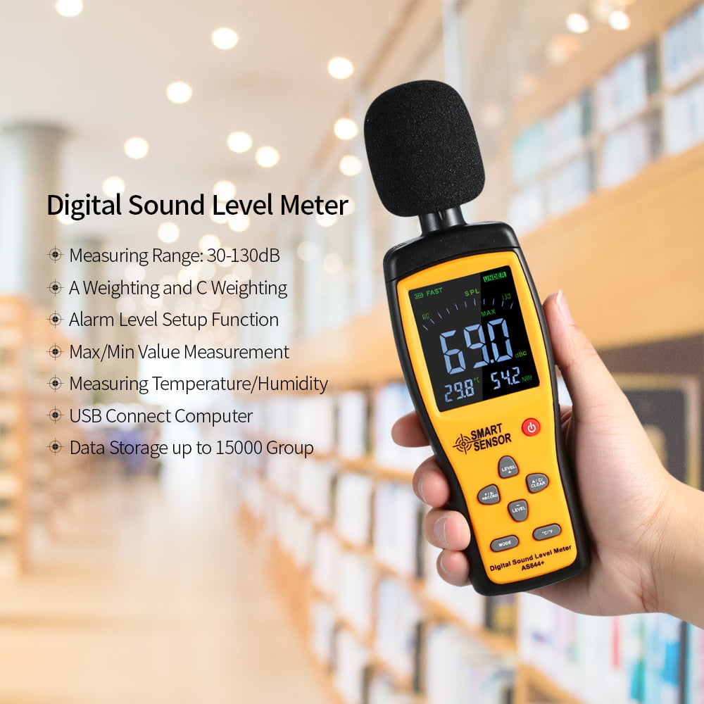 JF-XUAN Mini Digital Sound Noise Level Meter/Decibel Meter Sound Pressure Level Tester 30~130 dBA 35~130dBC db Meter SmartSensor AS824 Digital Sound Level Meter 