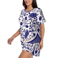thumbnail image 2 of Rateoe Blue And White Porcelain Pattern Pattern Women's Short-Sleeved Pajama Set - 2 Piece Soft and Lightweight Sleepwear Set-Medium, 2 of 7