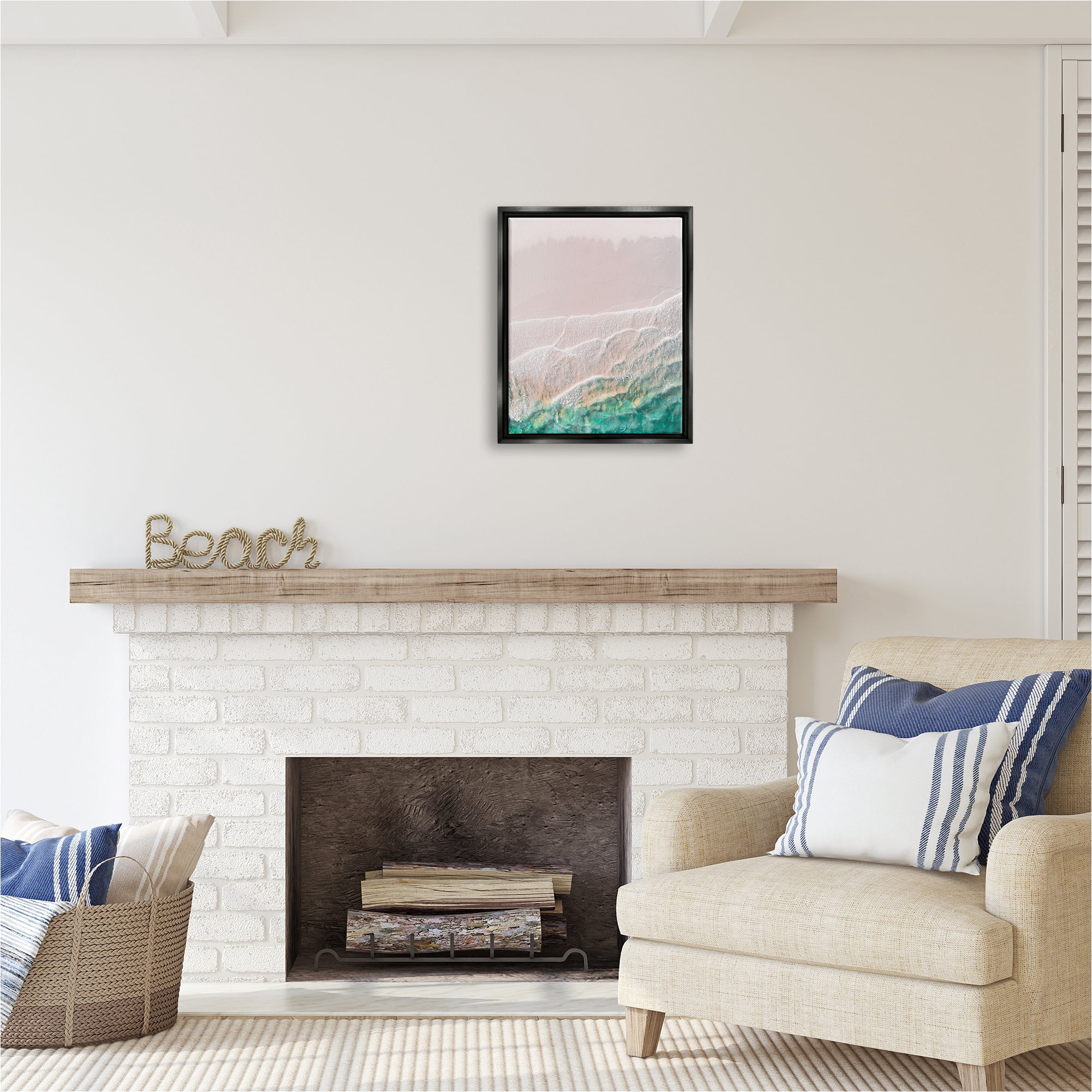 Stupell Industries Modern Beach Foam Abstract Painting Black Floater Framed Canvas Art Print Wall Art, 17 x 21