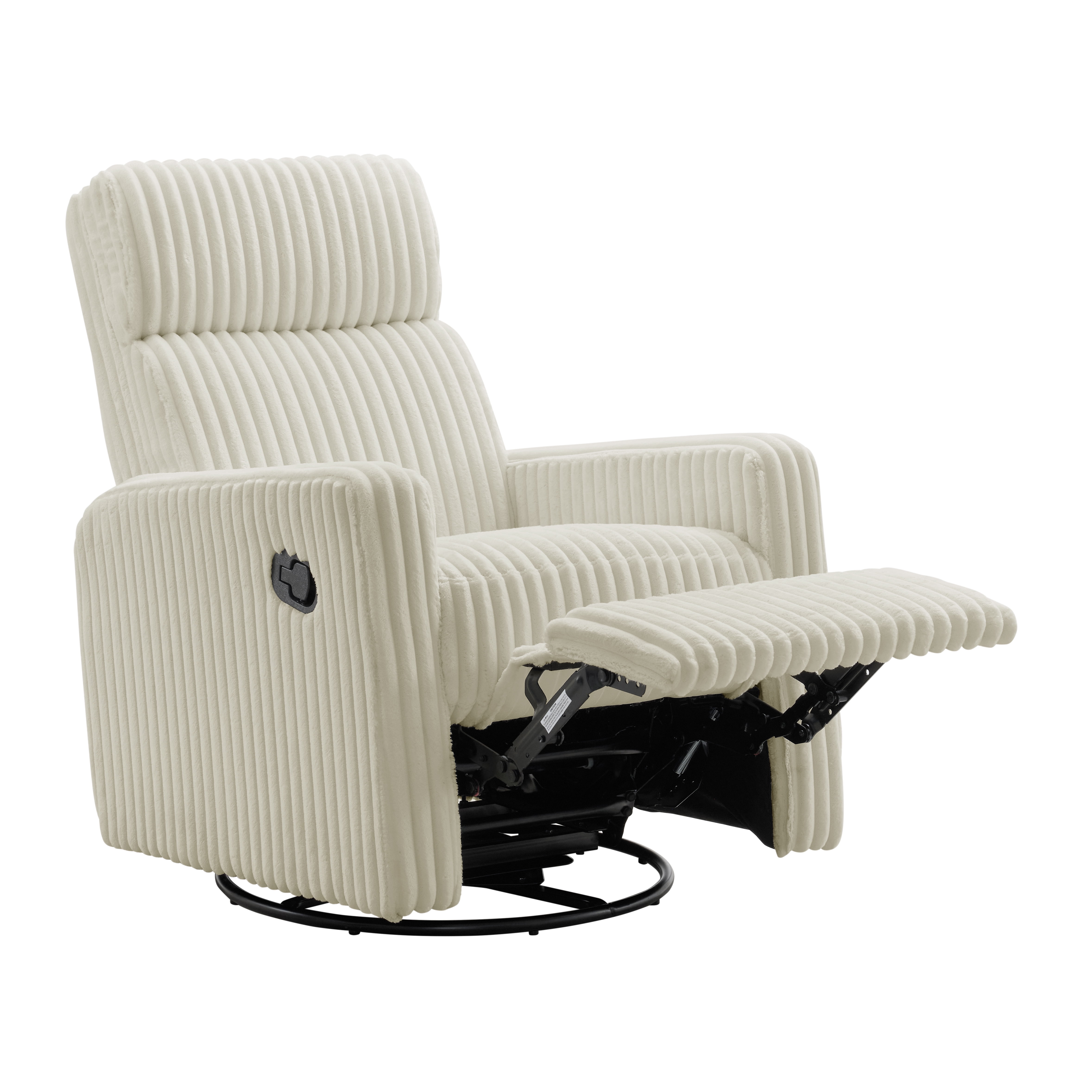 Oxford Baby Layton Upholstered Glider Recliner Rocking Chair 360° Swivel for Nursery and Living Room – Corduroy Pearl White​