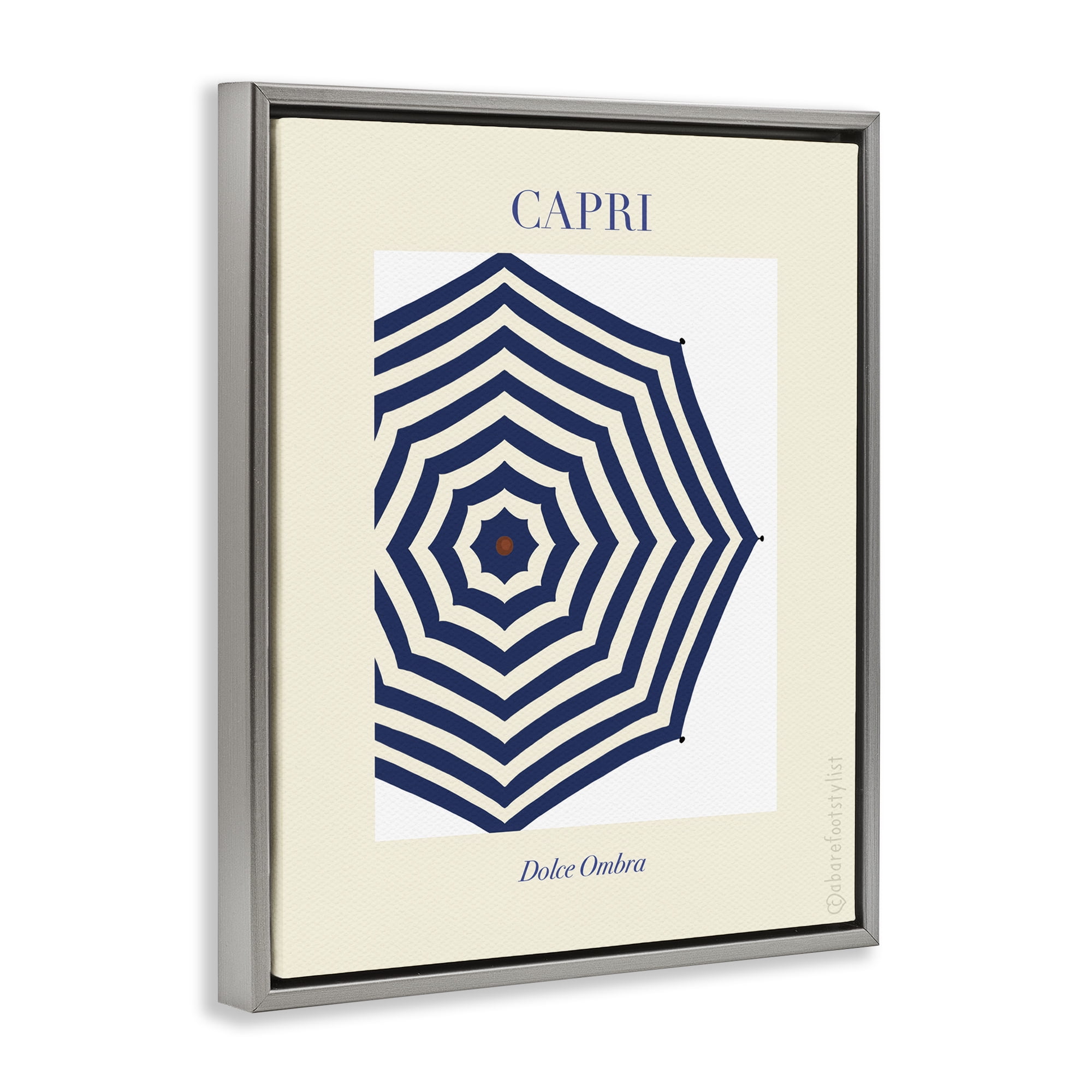 Stupell Industries Capri Striped Umbrella Gray Framed Floater Canvas Wall Art, design by A Barefoot Stylist