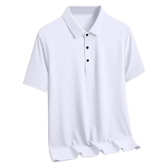 KeShDi Summer Tshirts Shirts Men's Short Sleeved Solid Color Ice Silk Shirt Short Sleeved Collared Top White 5X