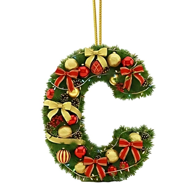 Adornos navideños personalizados para el árbol | Colgantes con monograma de 26 letras y diseño de gorro de Papá Noel