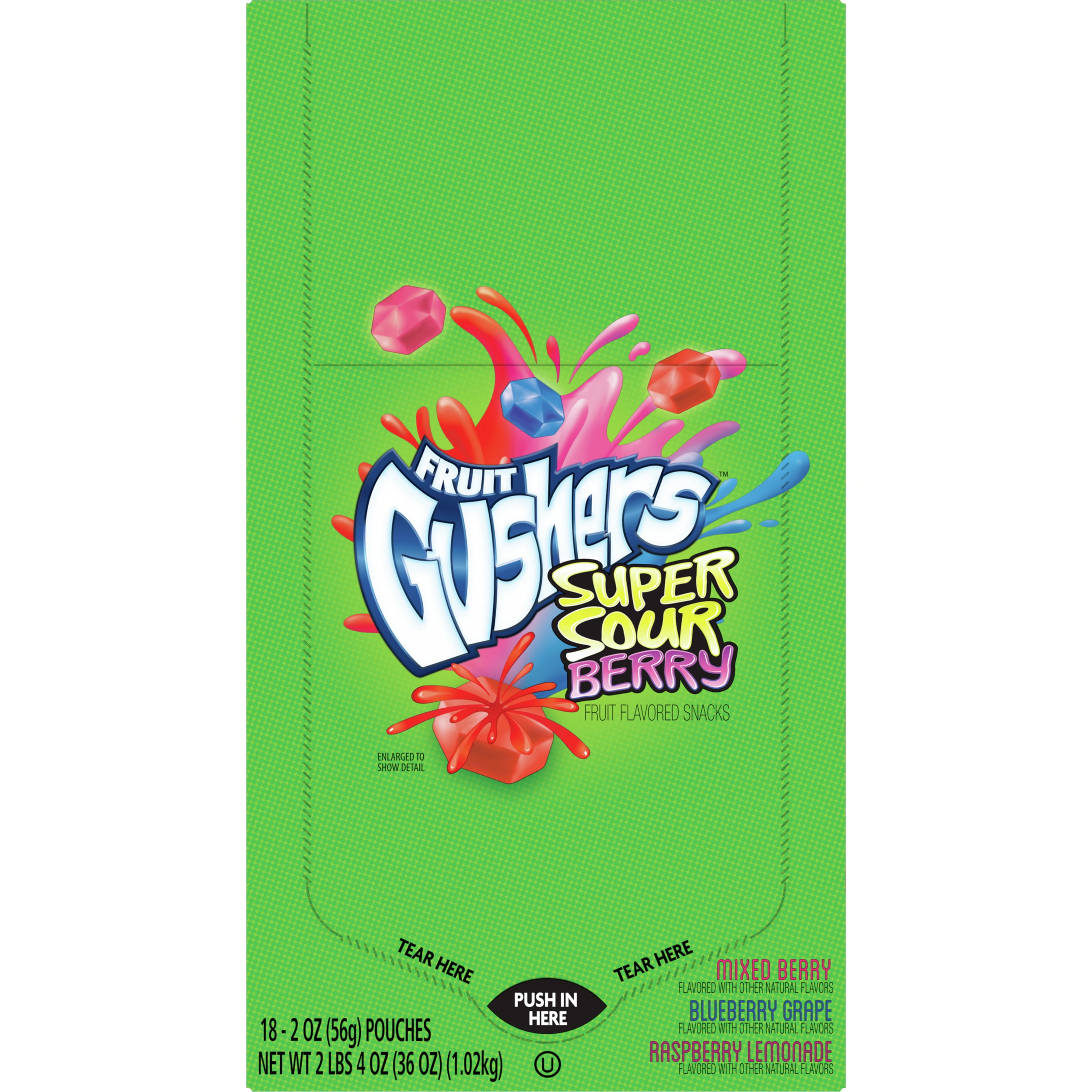 Gushers Fruit Flavored Snacks, Super Sour Berry, Gluten Free, 2 oz, 18