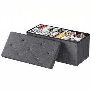 EDX 30" Folding Storage Ottoman Bench, Grey Linen